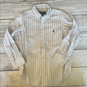 Polo Ralph Lauren Beige Light Blue Tan Pinstripe button down shirt Boys size 6